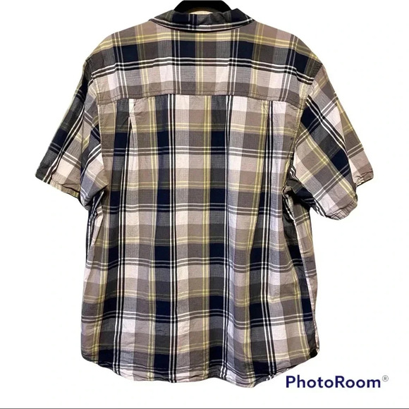 WOOLRICH Blue, Gray & Yellow Plaid Short Sleeve Button Front Shirt sz L - Picture 3 of 5